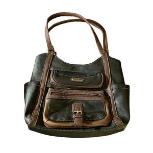 Multi Sac Top Handle Purse Vegan Leather With Multi Compartments Black/brown